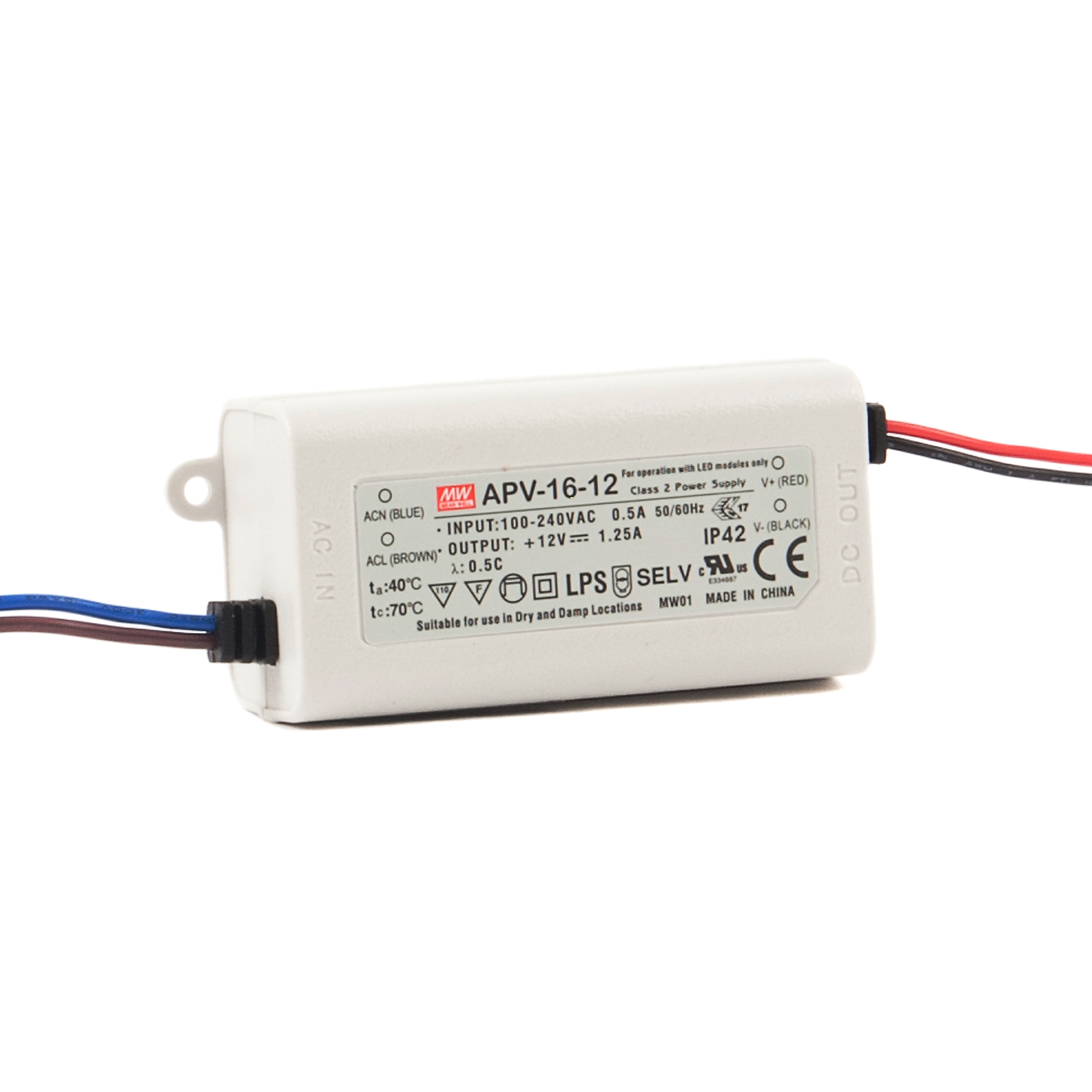 APV 16 Watt Constant Voltage LED Power Supply to IP42 12V DC