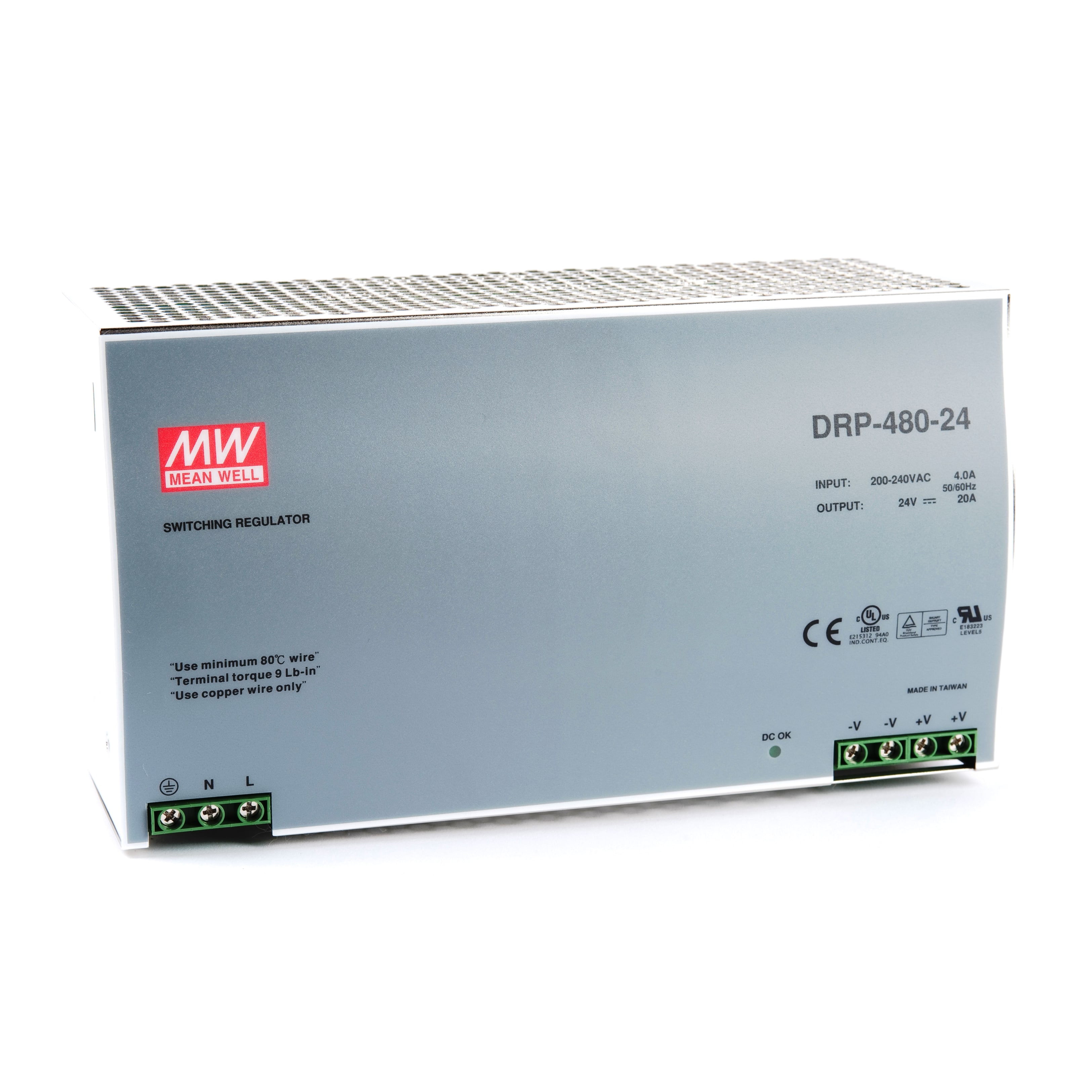 DRP 480 Watt DIN Rail Power Supply 24V DC 20.0A