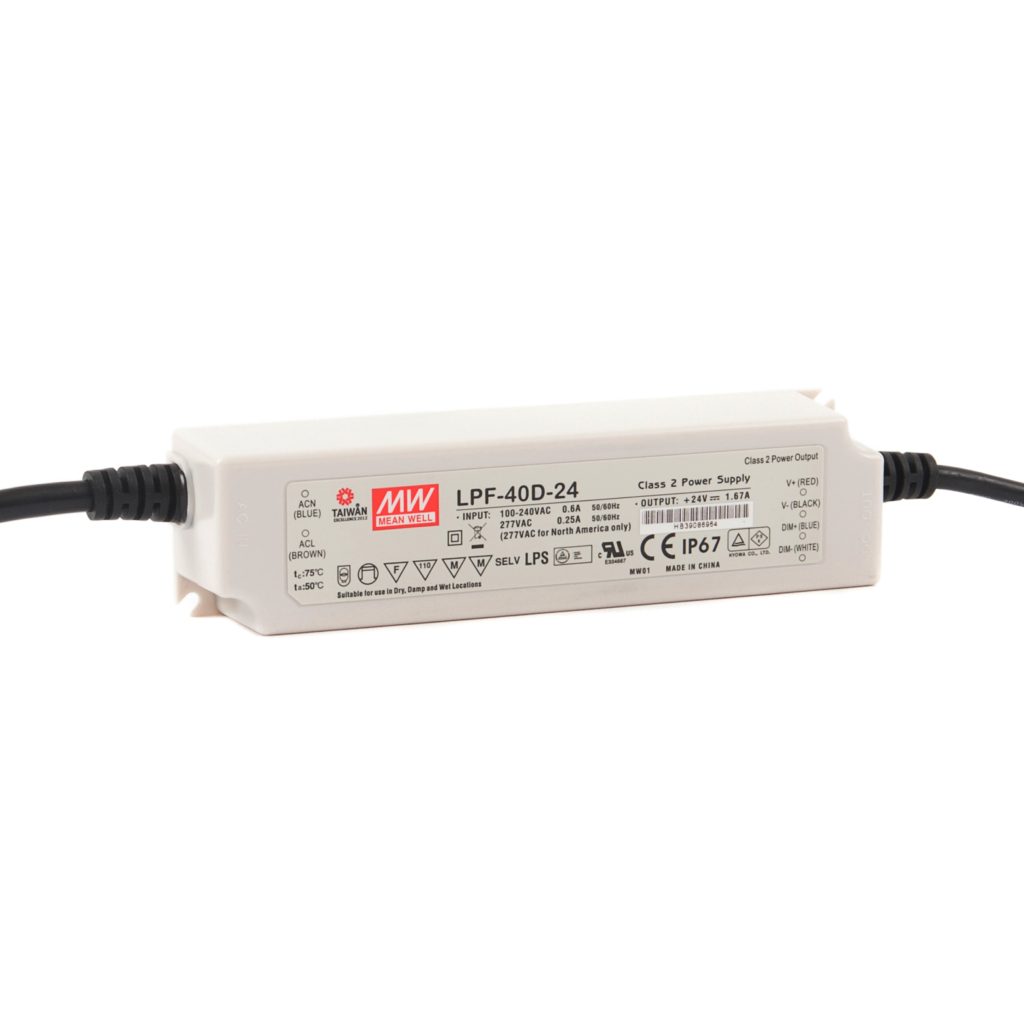 LPF 40 Watt LED PSU with 3-in-1 Dimming Function to IP67 24V DC