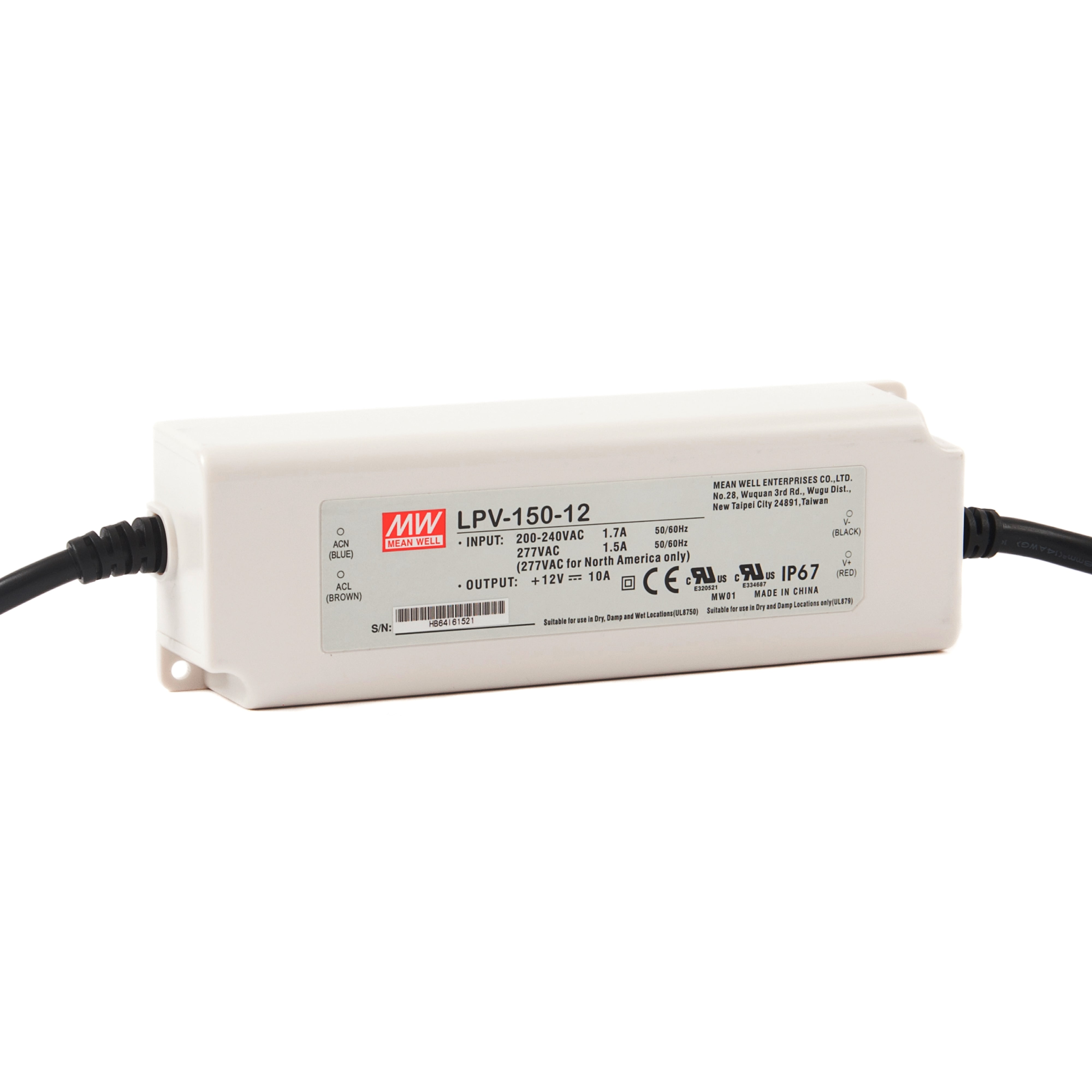 Gasiashop - LPV-150-12 - ALIMENTATORE DRIVER LED MEANWELL LPV-150-12  TENSIONE COSTANTE DC12V 10A 150W SINGOLA USCITA IP67