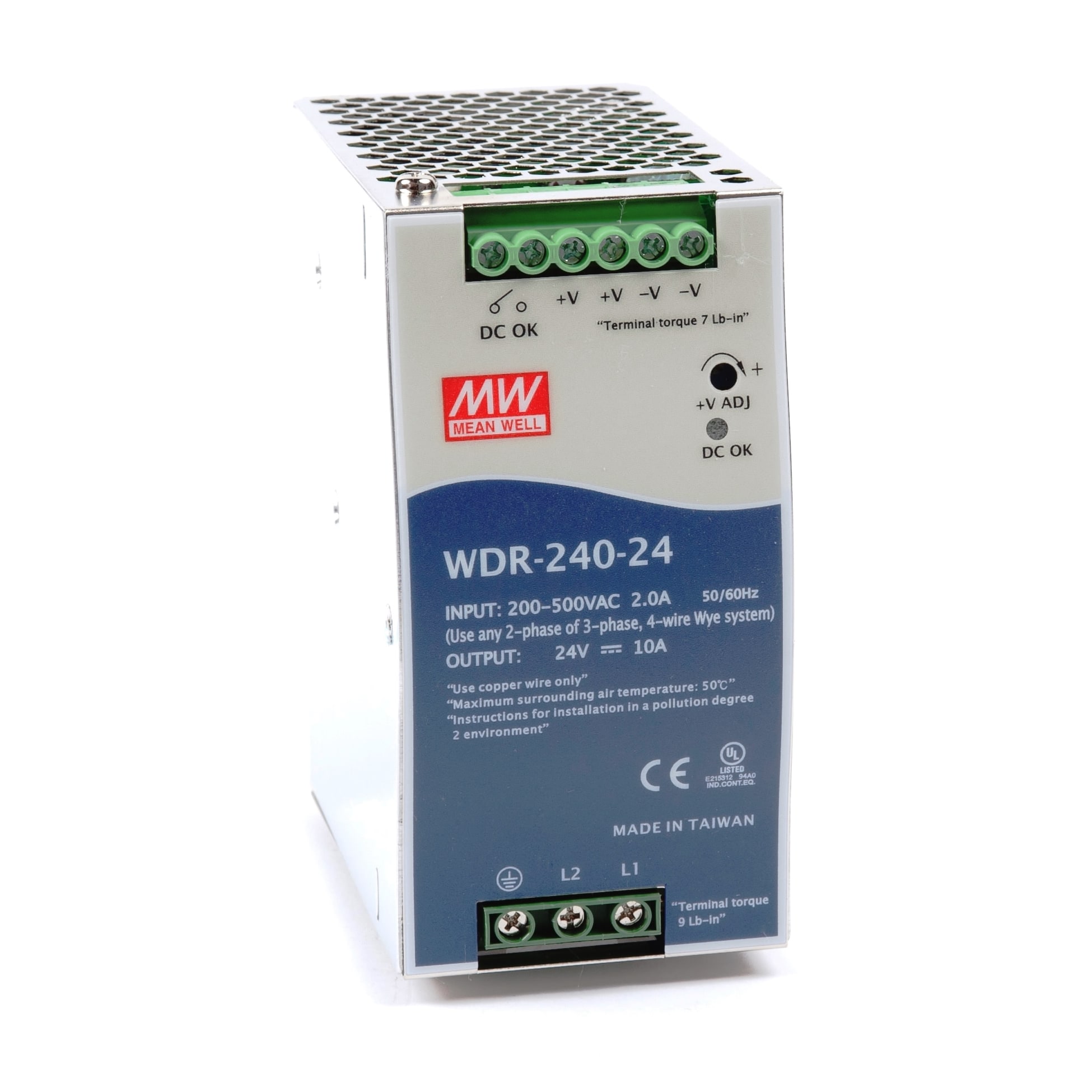 WDR 240 Watt Wide Input Range DIN Rail Power Supply 24V DC 10.0A