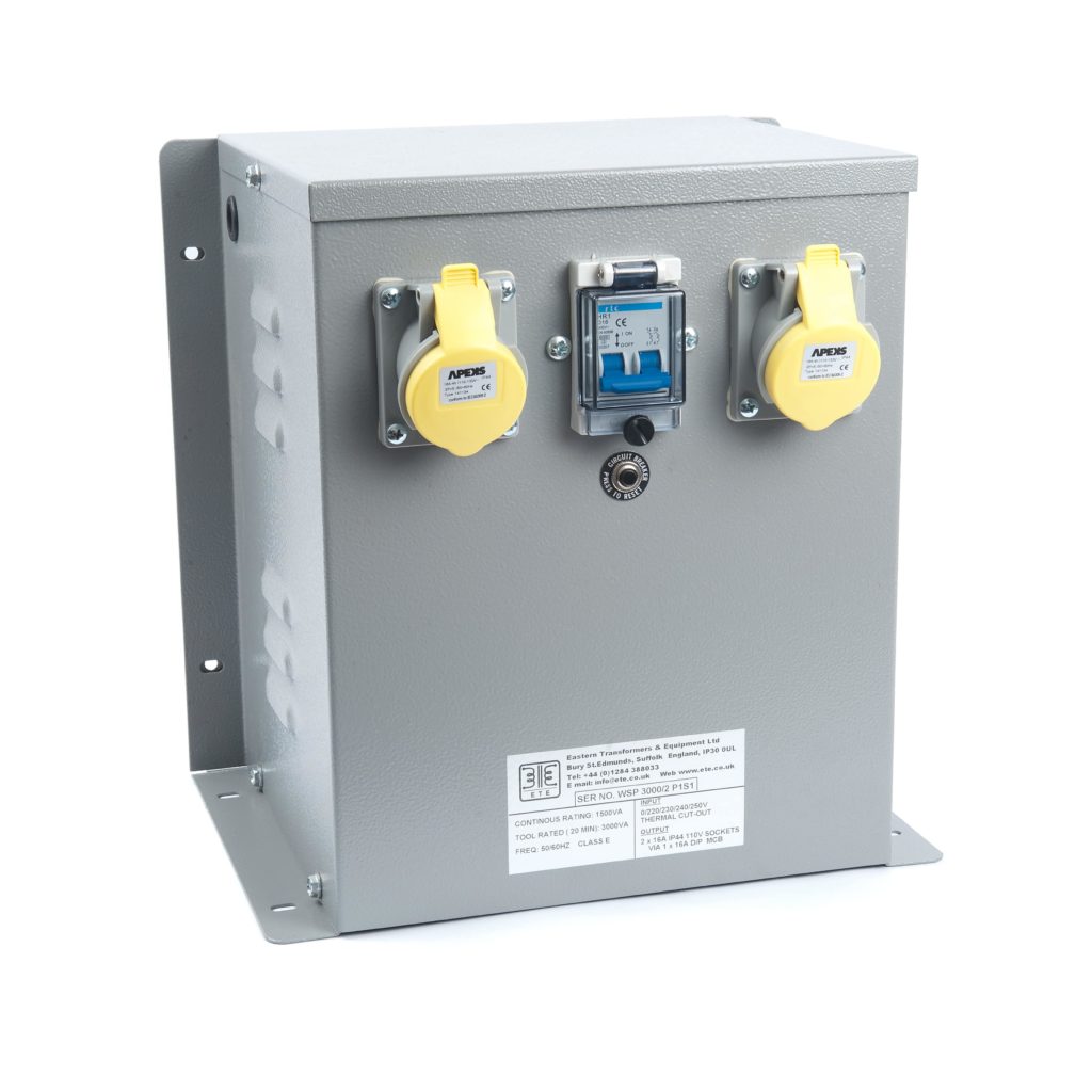 WSP Enclosed 240/110V Input + Output Protected Transformer 3kVA
