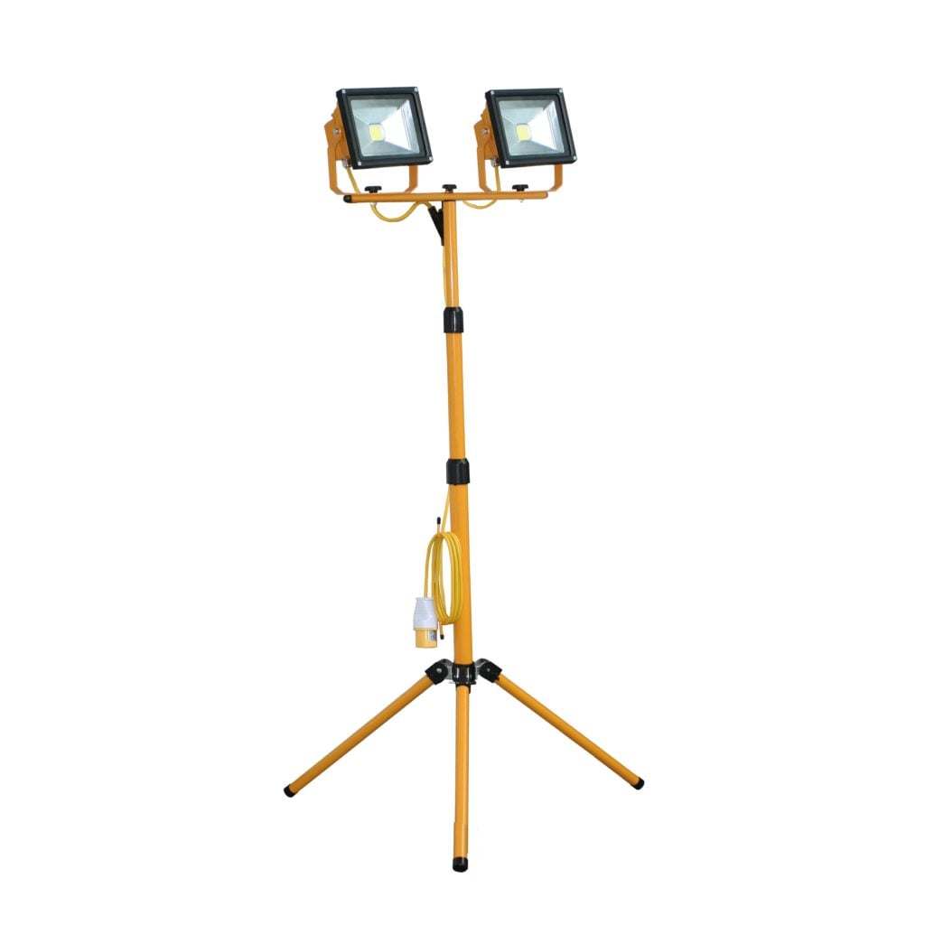 Twin LED Flood Light Tripod Stand Building Site Emergency 2 x 20w LED 110V 