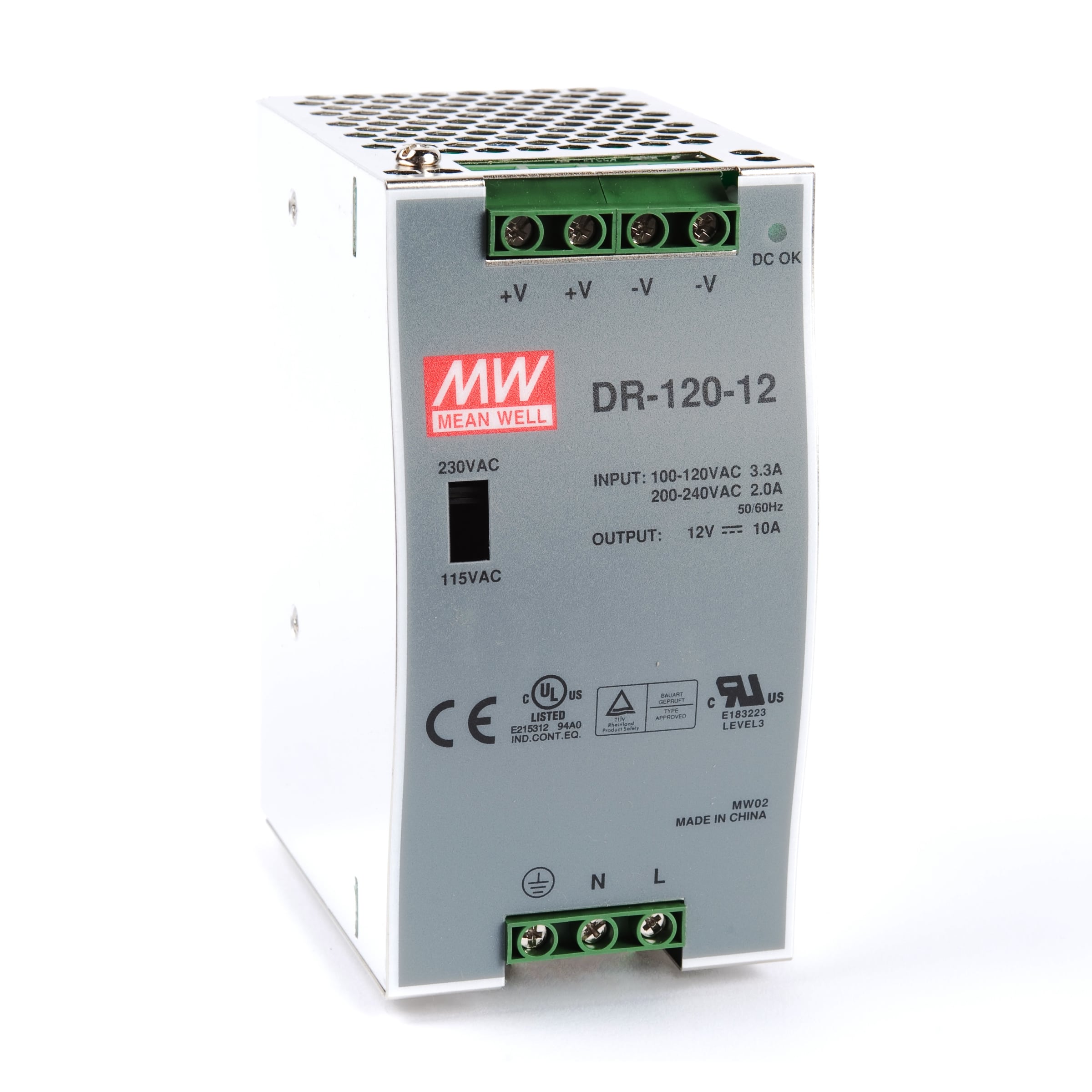 Meanwell SDR-120-12 120W 12V 10A DIN Rail Power Supply - Styronics